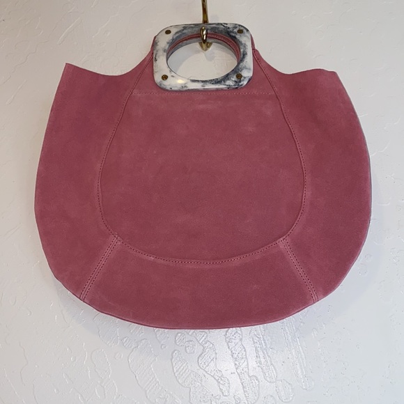 NWOT Anthropologie suede purse pink with stone handles - Picture 8 of 8